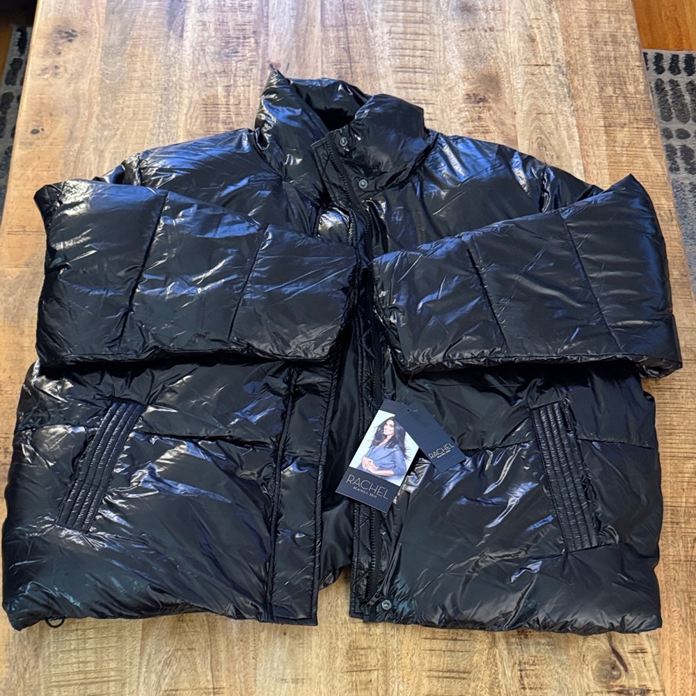 Rachel Roy Glossy Black Oversized Puffer Jacket coat 3X plus size NEW NWT